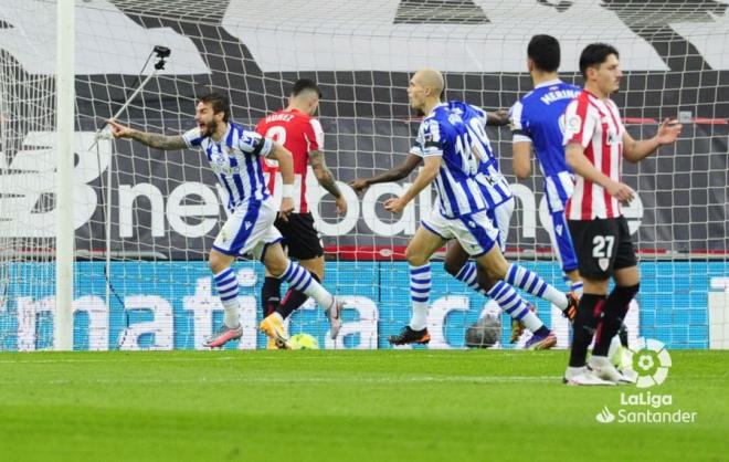 Portu, tras su gol al Athletic con la Real en el derbi del pasado mes de diciembre (Foto: LaLiga).