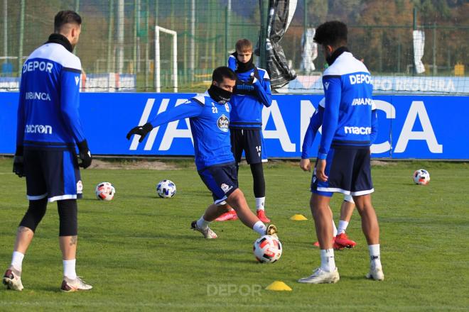 Derik y Borja Granero en un entrenamiento en Abegondo (Foto: RC Deportivo)