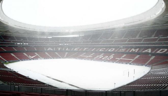 Imagen del Wanda Metropolitano nevado.