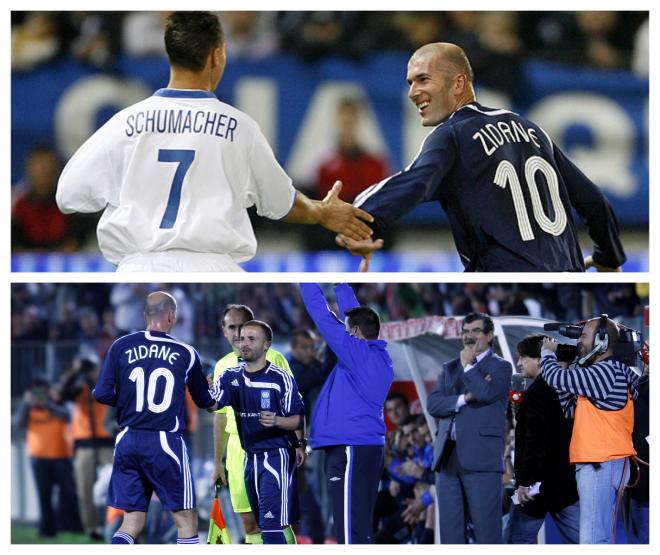 Zidane, junto a Schumacher y Sandro.