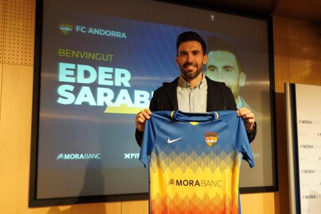 Eder Sarabia, durante su presentación con el Andorra (Foto: FC Andorra).