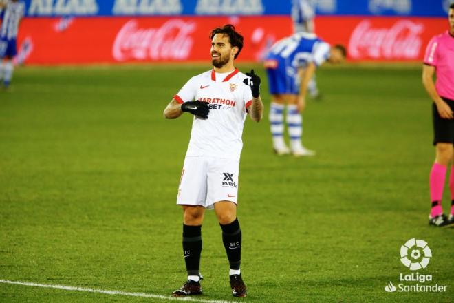 Suso celebrando su gol al Alavés (Foto: LaLiga).