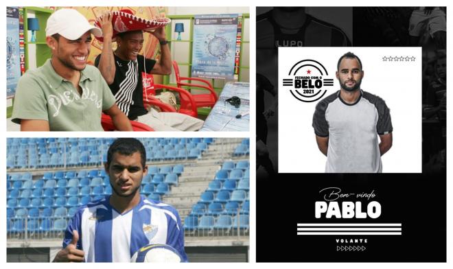 Pablo de Barros, en su etapa en Málaga y en el anuncio de su fichaje por Botafogo-PB.