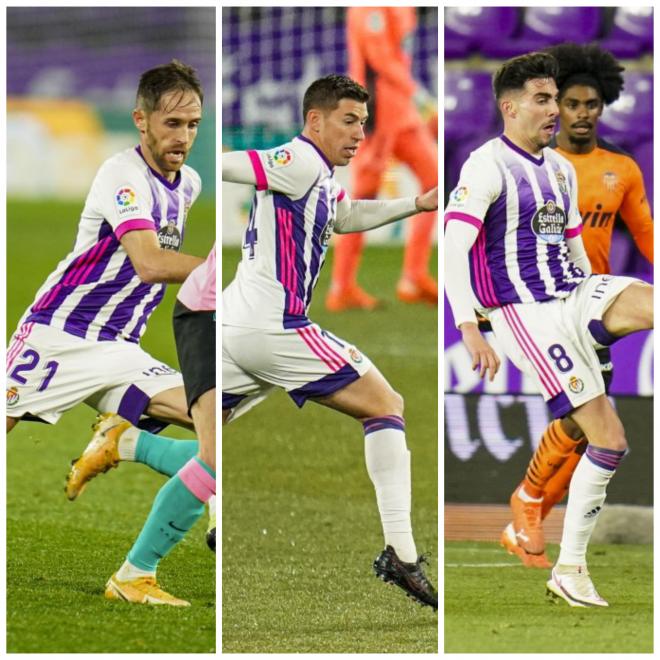 Míchel, Alcaraz y Kike en un partido con el Real Valladolid (Fotos: Real Valladolid).