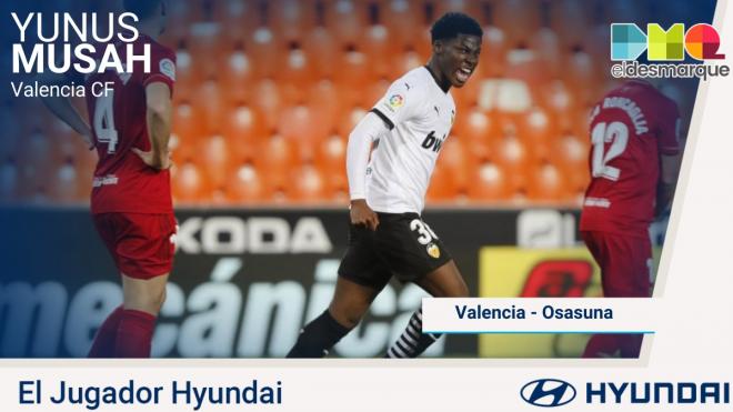 Yunus, el jugador Hyundai del Valencia-Osasuna.