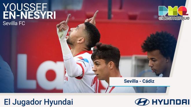 En-Nesyri, jugador Hyundai del Sevilla-Cádiz.