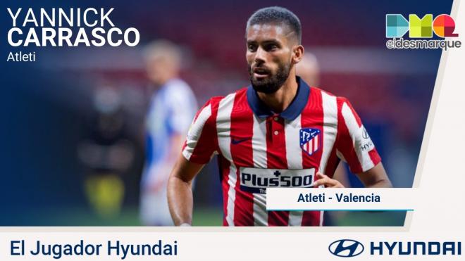 Carrasco, jugador Hyundai del Atlético de Madrid-Valencia.