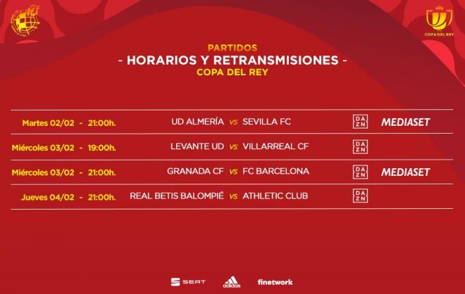 Horarios Copa del Rey cuartos