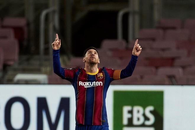 Leo Messi celebra uno de sus últimos goles (Foto: EFE).