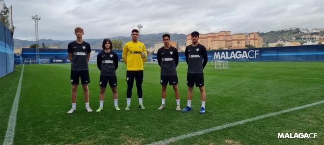 Los cinco canteranos que entrenaron con el primer equipo este miércoles (Foto: Málaga CF).