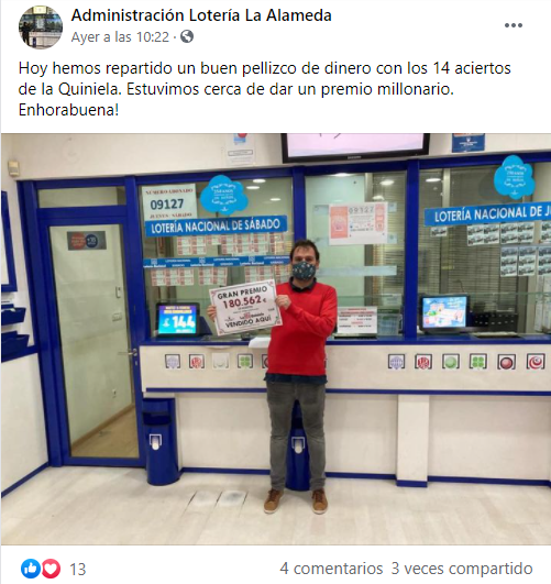 Publicación en Facebook de la Administración La Alameda.