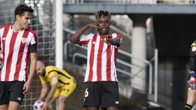 Nico Williams celebra un gol con el Bilbao Athletic en la 2020/2021 (Foto: Athletic Club).
