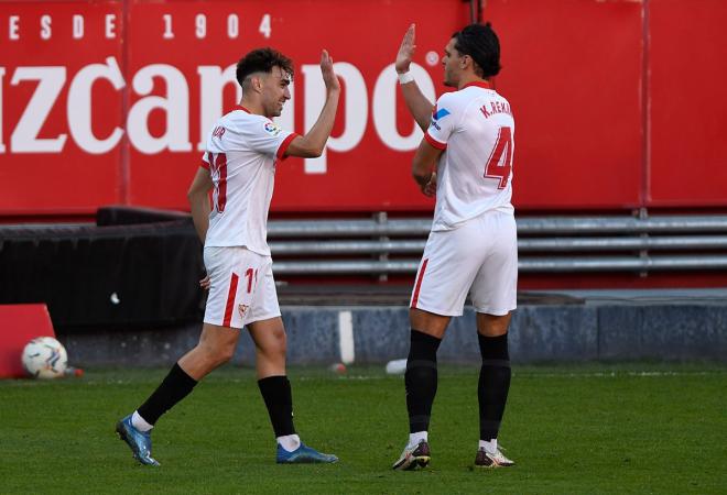 Munir y Rekik tras el 1-0 al Huesca (Foto: Kiko Hurtado).