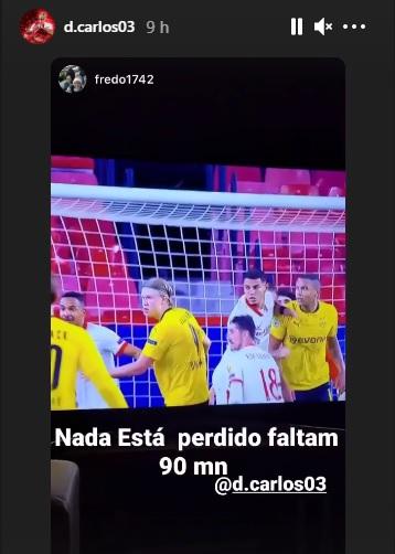 Publicación del defensa brasileño Diego Carlos en su Instagram.