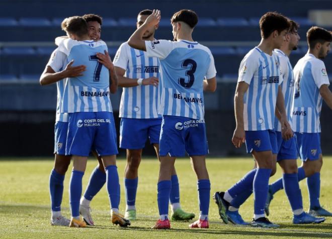 Festejo de un tanto del Juvenil en la Federación (Foto: Málaga CF).