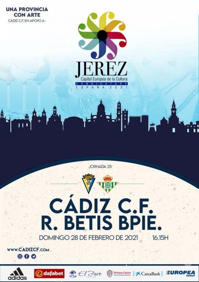 Cartel para el Cádiz-Betis con Jerez como protagonista (Foto: CCF).