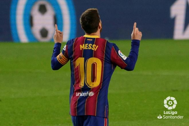 Leo Messi celebra su gol en el Barcelona-Elche (Foto: LaLiga Santander).