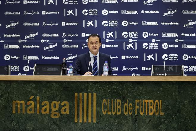 Imagen de la rueda de prensa de José María Muñoz (Foto: Málaga CF).