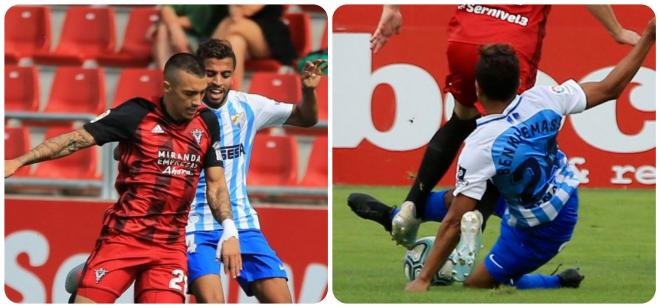Dos imágenes del debut de Benkhemassa con el Málaga.