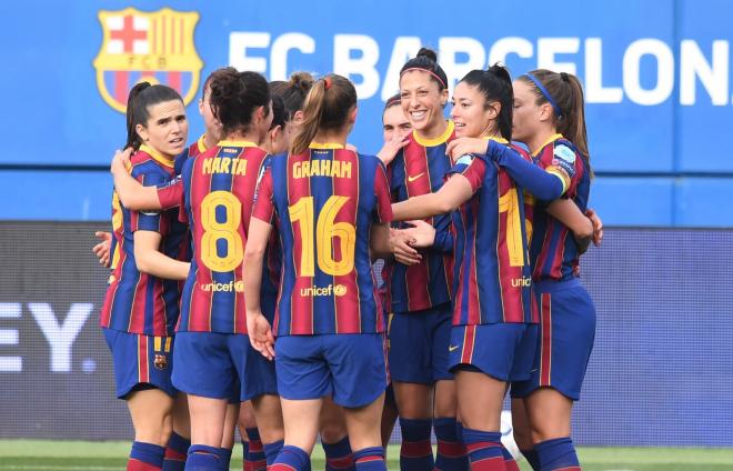 Celebración del Barcelona ante el Fortuna Hjorring (Foto: FC Barcelona Femenino).