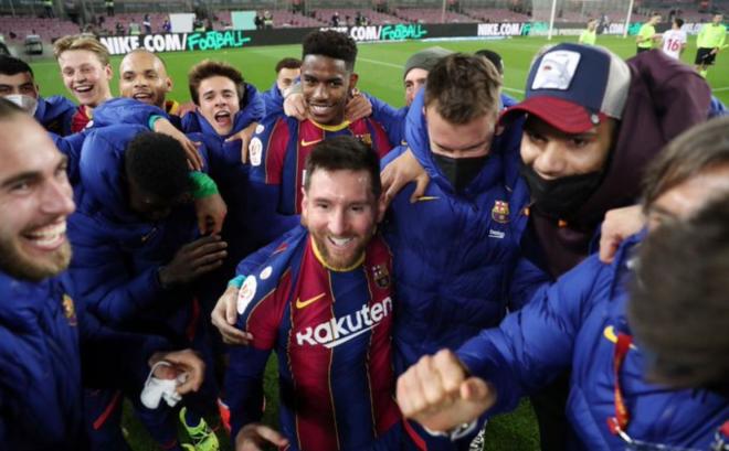 Leo Messi, exultante tras la remontada del Barcelona ante el Sevilla en Copa.