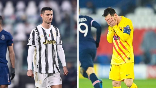 Cristiano Ronaldo y Leo Messi, tras caer en Champions (Fotos: Cordon Press).