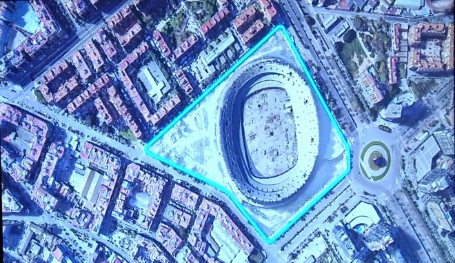 Plano del Nuevo Estadio con el espacio anexo para el polideportivo