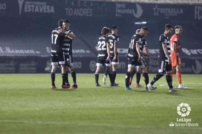 Aburjania tras marcarle este fin de semana a la Ponferradina (Foto: LaLiga).