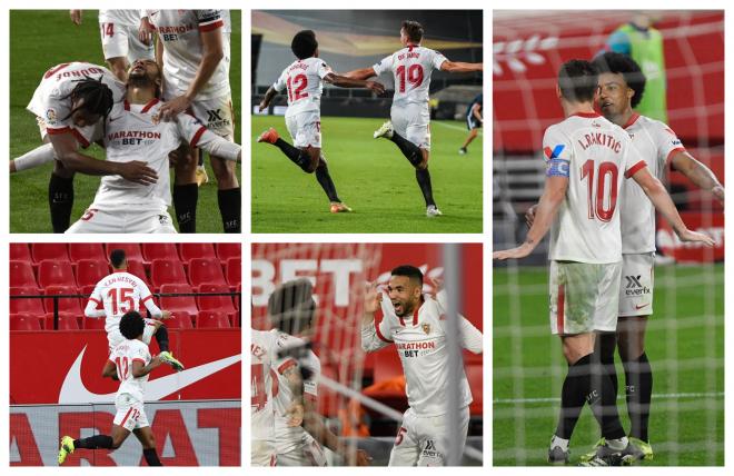 Koundé felicitando a varios compañeros que marcaron gol (Fotos: Kiko Hurtado).