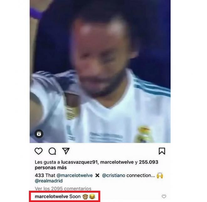 El comentario de Marcelo en la publicación sobre Cristiano Ronaldo.