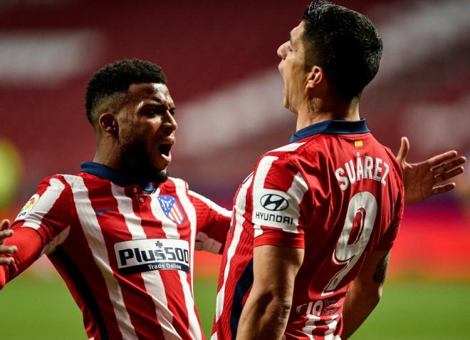 Luis Suárez y Lemar celebran el gol del Atlético (Foto:ATM).