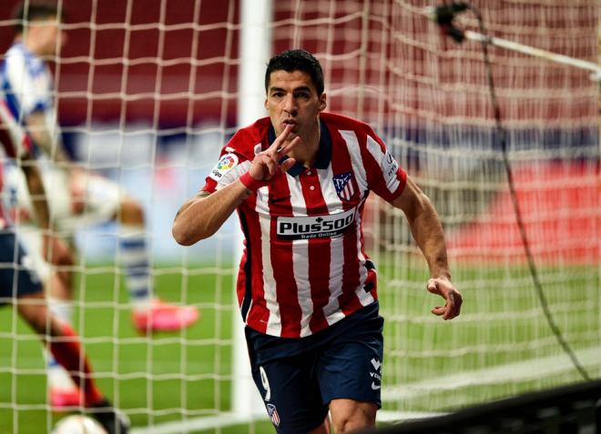 Luis Suárez celebra su gol al Alavés (Foto: ATM).