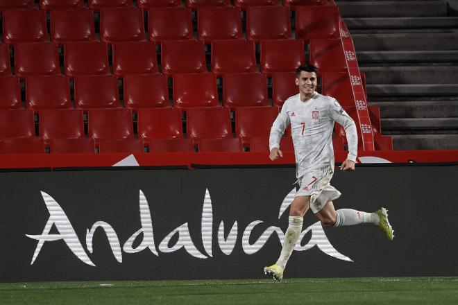 Celebración de Álvaro Morata en el España-Grecia (Foto: Cordon Press).