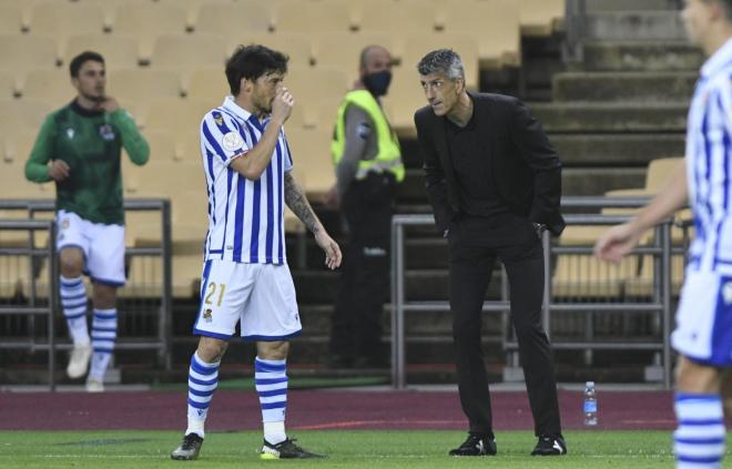 David Silva habla con Imanol durante la final de Copa (Foto: Kiko Hurtado).