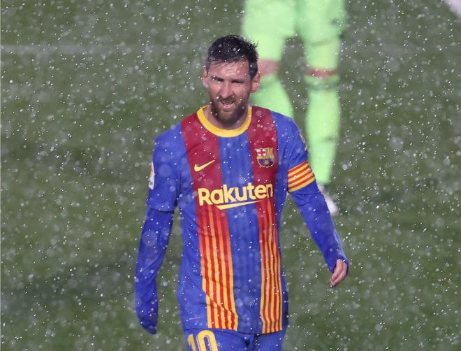 Leo Messi, bajo la lluvia de Valdebebas (Foto: EFE).