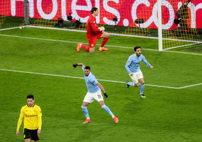 Mahrez celebra el 1-1 del City al Dortmund (Foto: EFE).