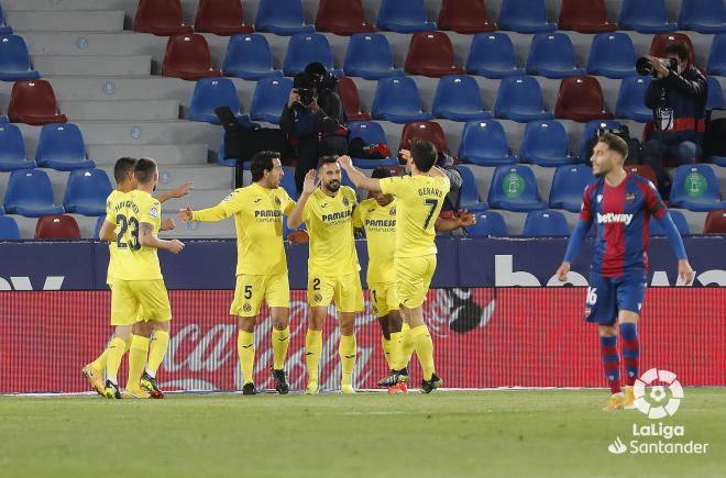 Los jugadores del Villarreal celebran un gol al Levante (Foto: LaLiga).