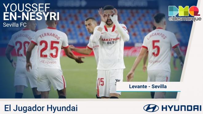 En-Nesyri, jugador Hyundai del Levante-Sevilla.