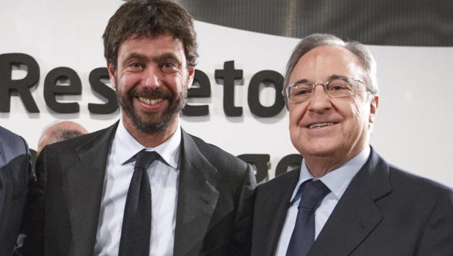 Andrea Agnelli y Florentino Pérez, presidentes de la Juventus y el Real Madrid, respectivamente.