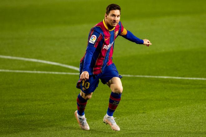 Leo Messi celebra uno de sus goles ante el Getafe (Foto: FCB).