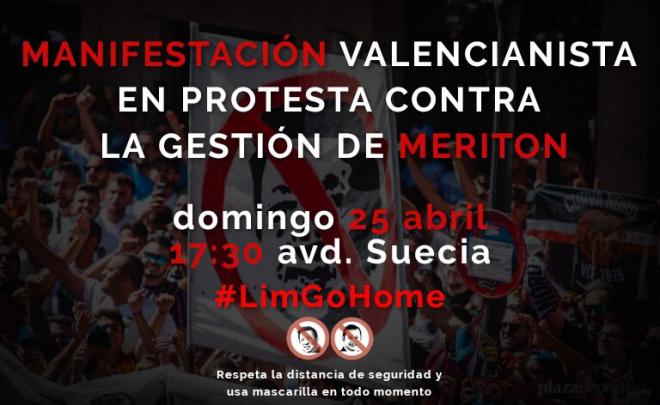 Cartel de una posible manifestación de la afición del Valencia contra la propiedad (Foto: Twitter