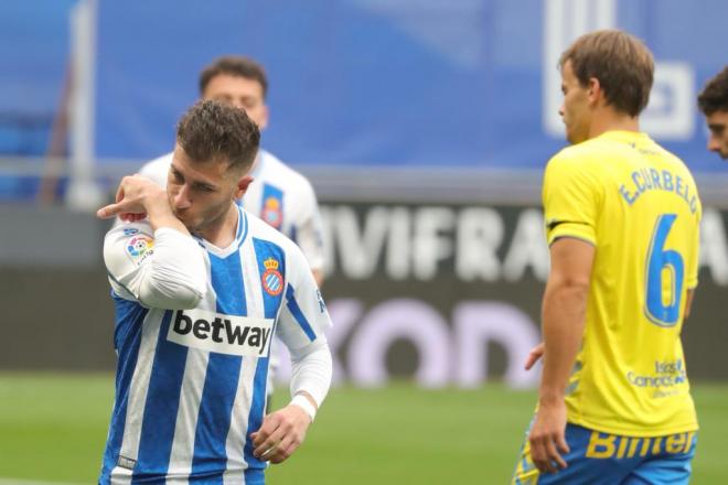 Embarba celebra su gol con el Espanyol a Las Palmas (Foto: RCDE).