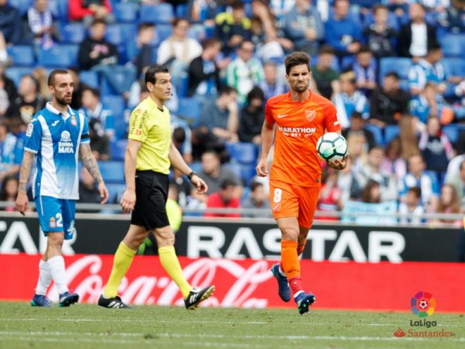 Adrián, tras marcar el último gol del Málaga CF en Primera hasta la fecha.