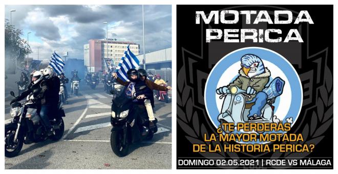 Imagen de la motada ante el Almería y el cartel para la del Málaga.