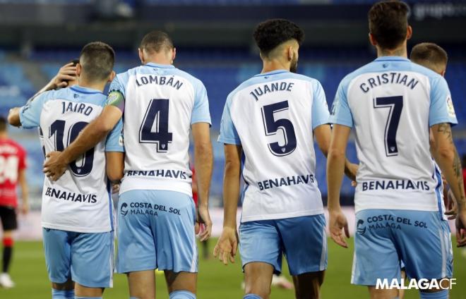 Jairo, Lombán, Juande y Cristian tras el 1-0 al Mallorca (Foto: Málaga CF).