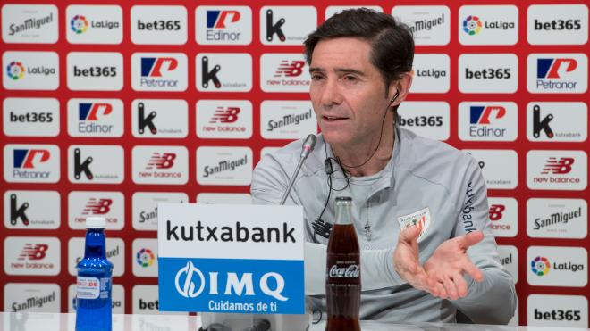 Marcelino atiende a la prensa en Lezama (Foto: Athletic Club).