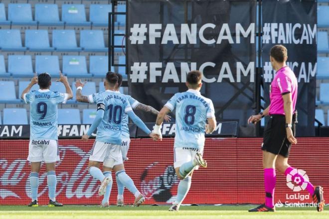Nolito celebra con la FanCam su gol ante el Getafe (Foto: LaLiga).