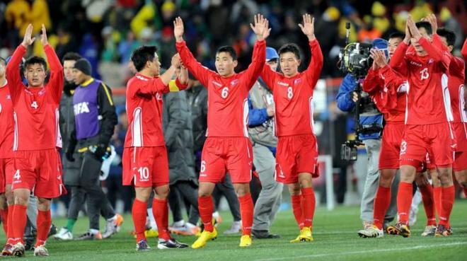 La selección de Corea del Norte, durante el Mundial 2010.