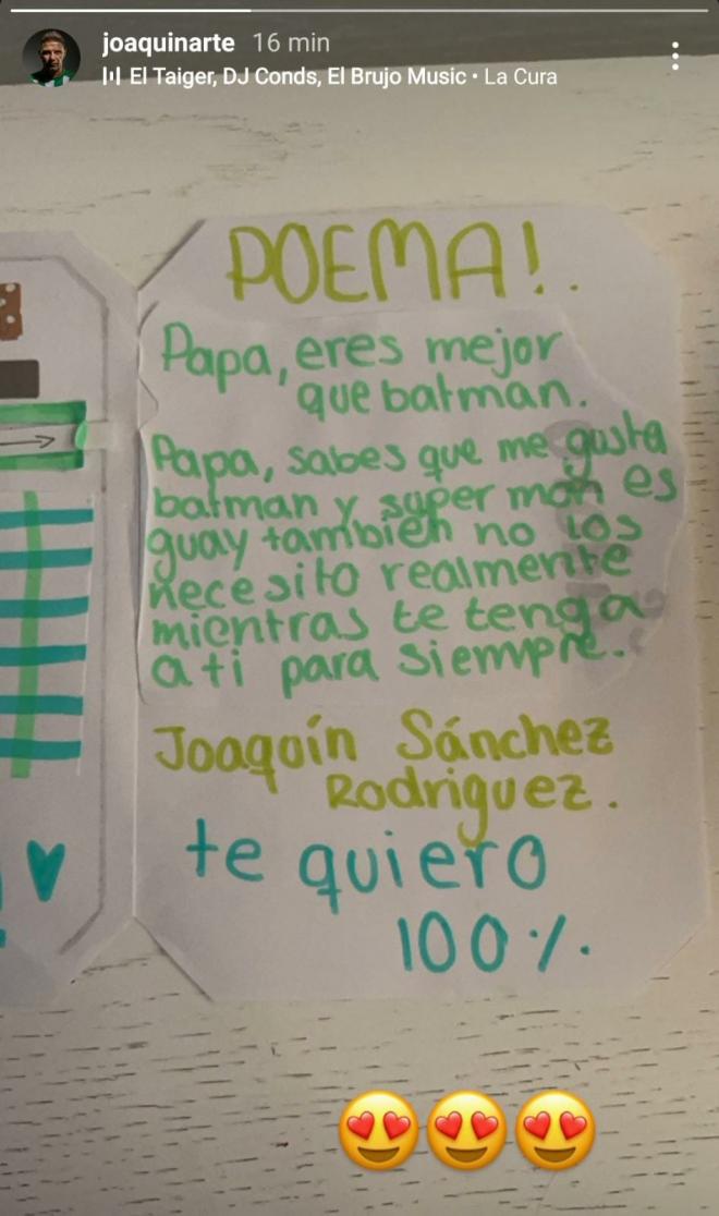 El poema de la hija de Joaquín Sánchez.