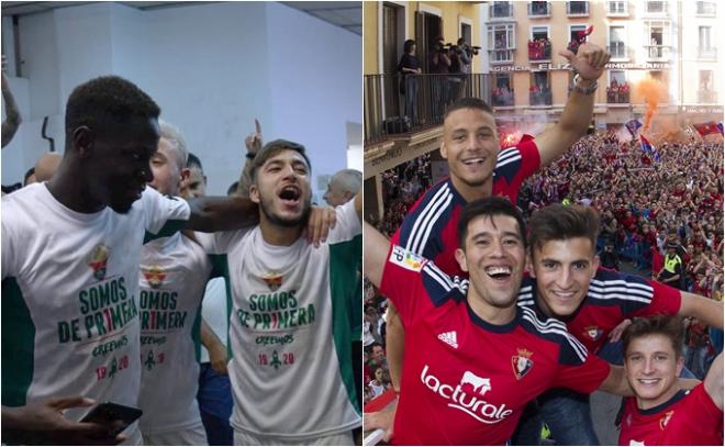 Jugadores de Elche y Osasuna celebrando un ascenso.